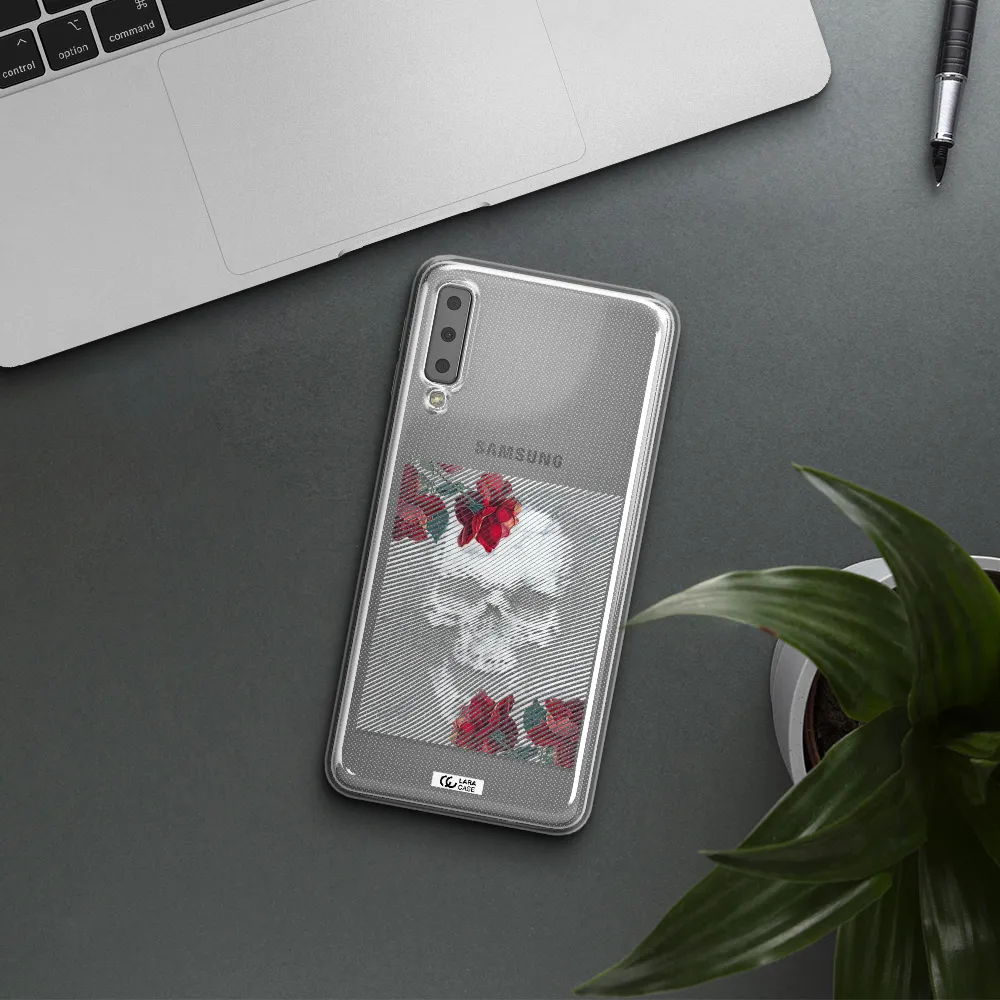 Rose And Skull Pattern Line Samsung A7 2018 Clear TPU Case