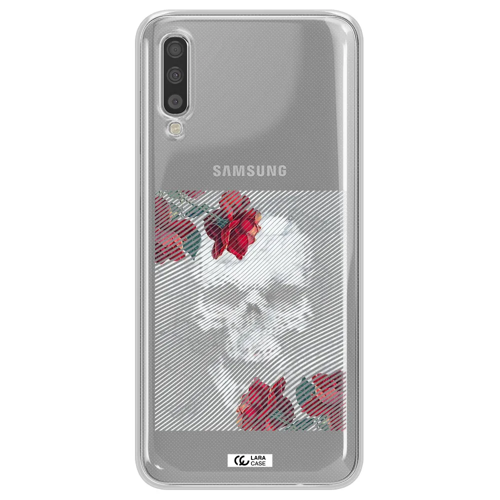 Rose And Skull Pattern Line Samsung A70 Clear TPU Case