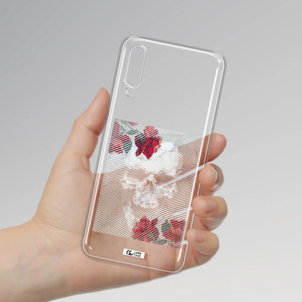 Rose And Skull Pattern Line Samsung A70S Clear Tpu Case