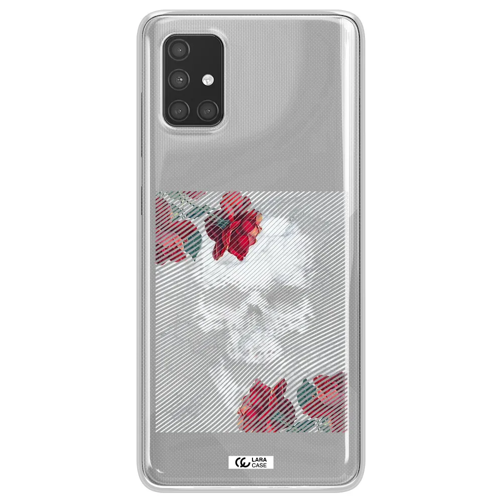 Rose And Skull Pattern Line Samsung A71 Clear TPU Case