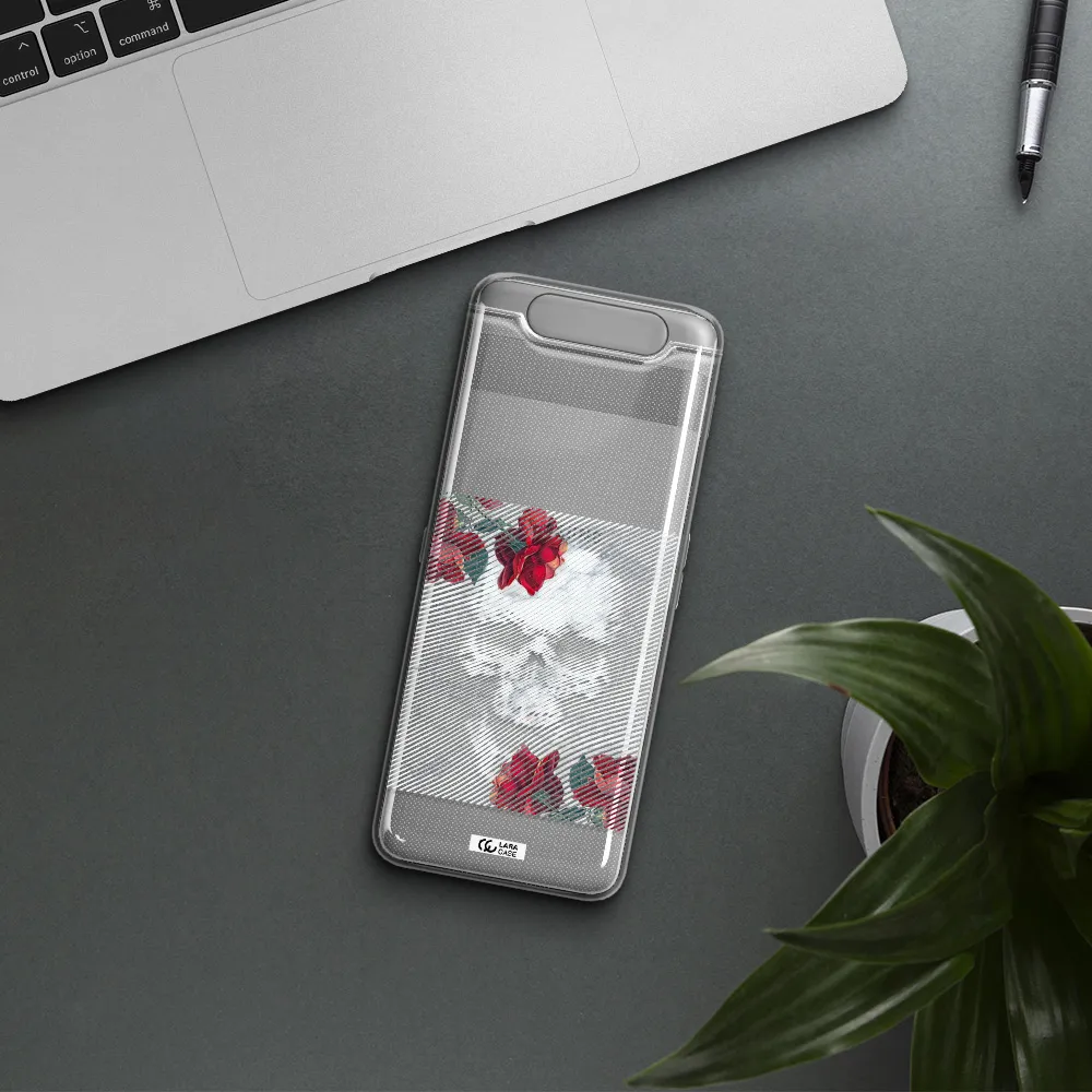 Rose And Skull Pattern Line Samsung A80 Clear TPU Case
