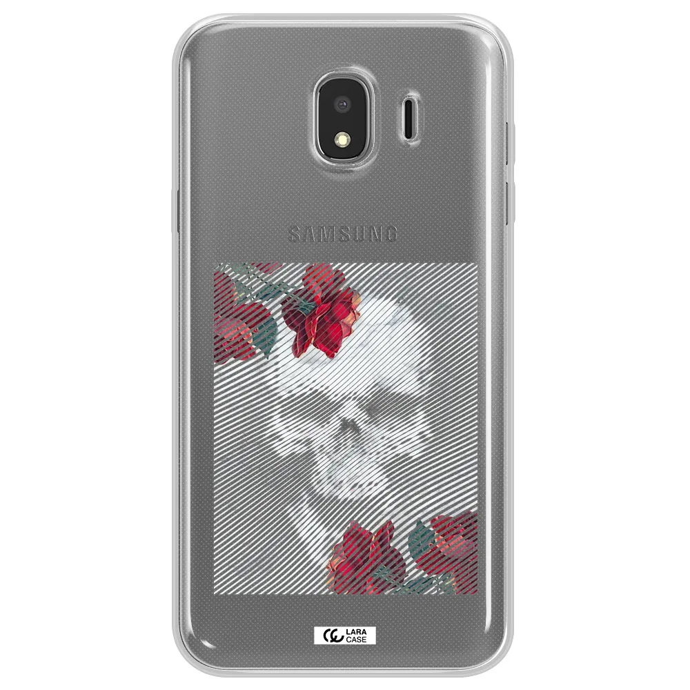 Rose And Skull Pattern Line Samsung J4 Clear TPU Case