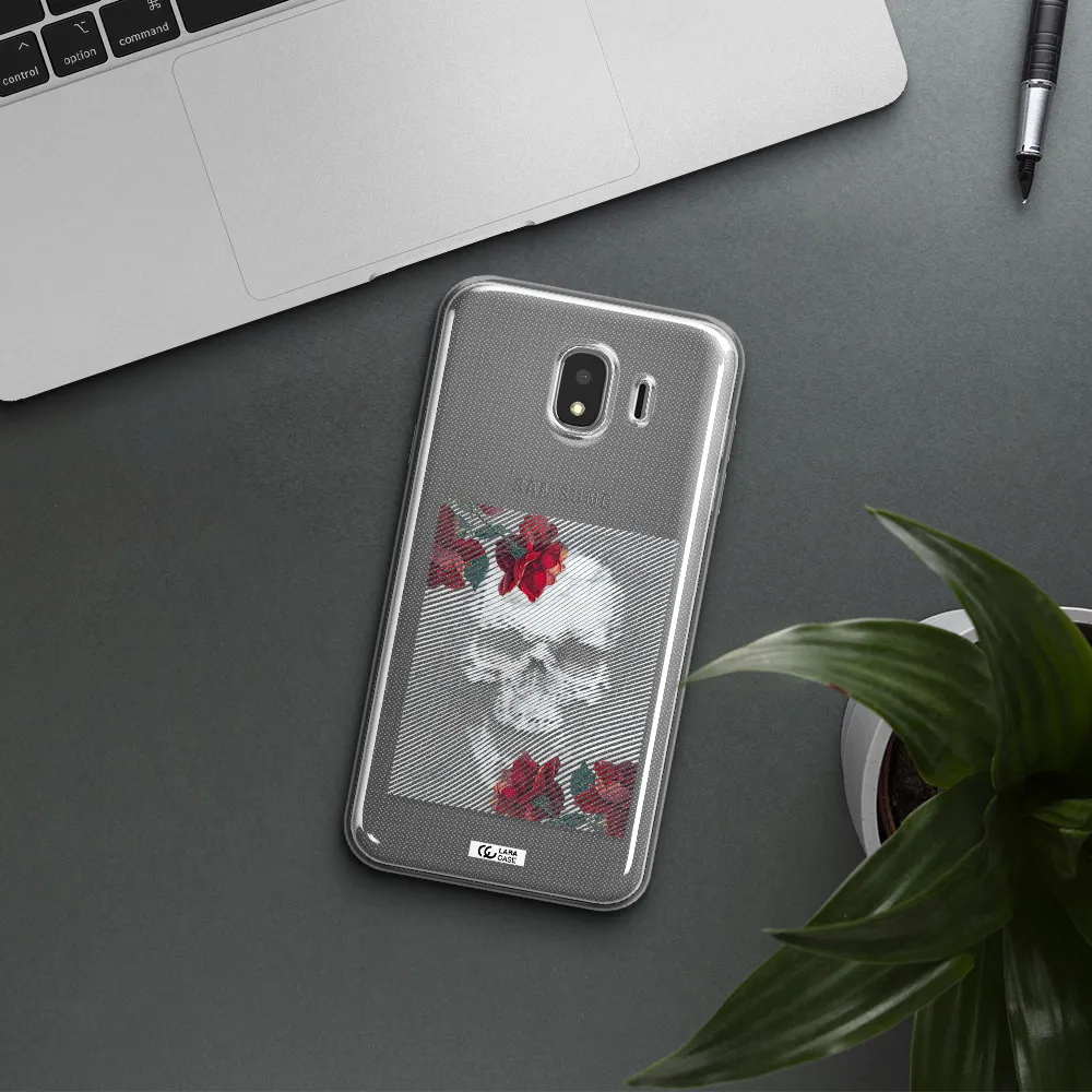 Rose And Skull Pattern Line Samsung J4 Clear TPU Case