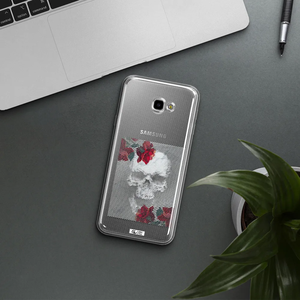 Rose And Skull Pattern Line Samsung J4 Plus Clear TPU Case