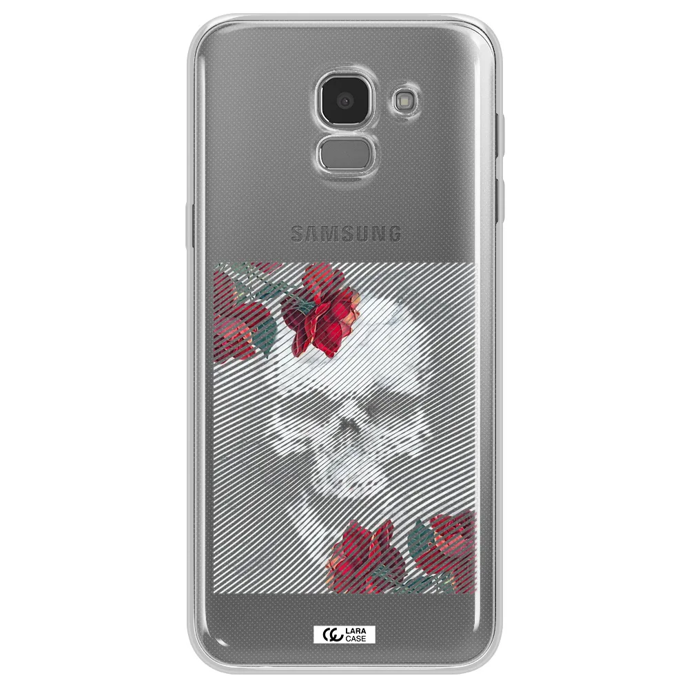 Rose And Skull Pattern Line Samsung J6 Clear TPU Case