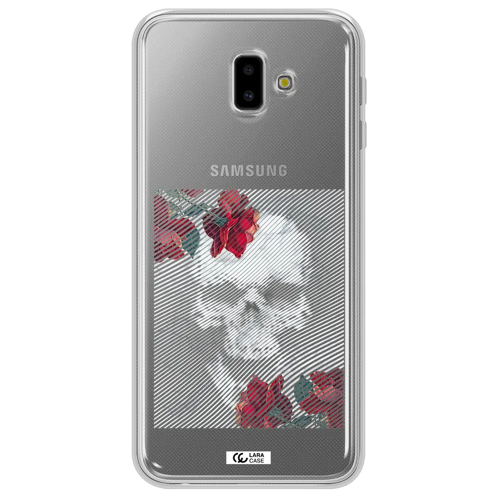 Rose And Skull Pattern Line Samsung J6 Plus Clear TPU Case