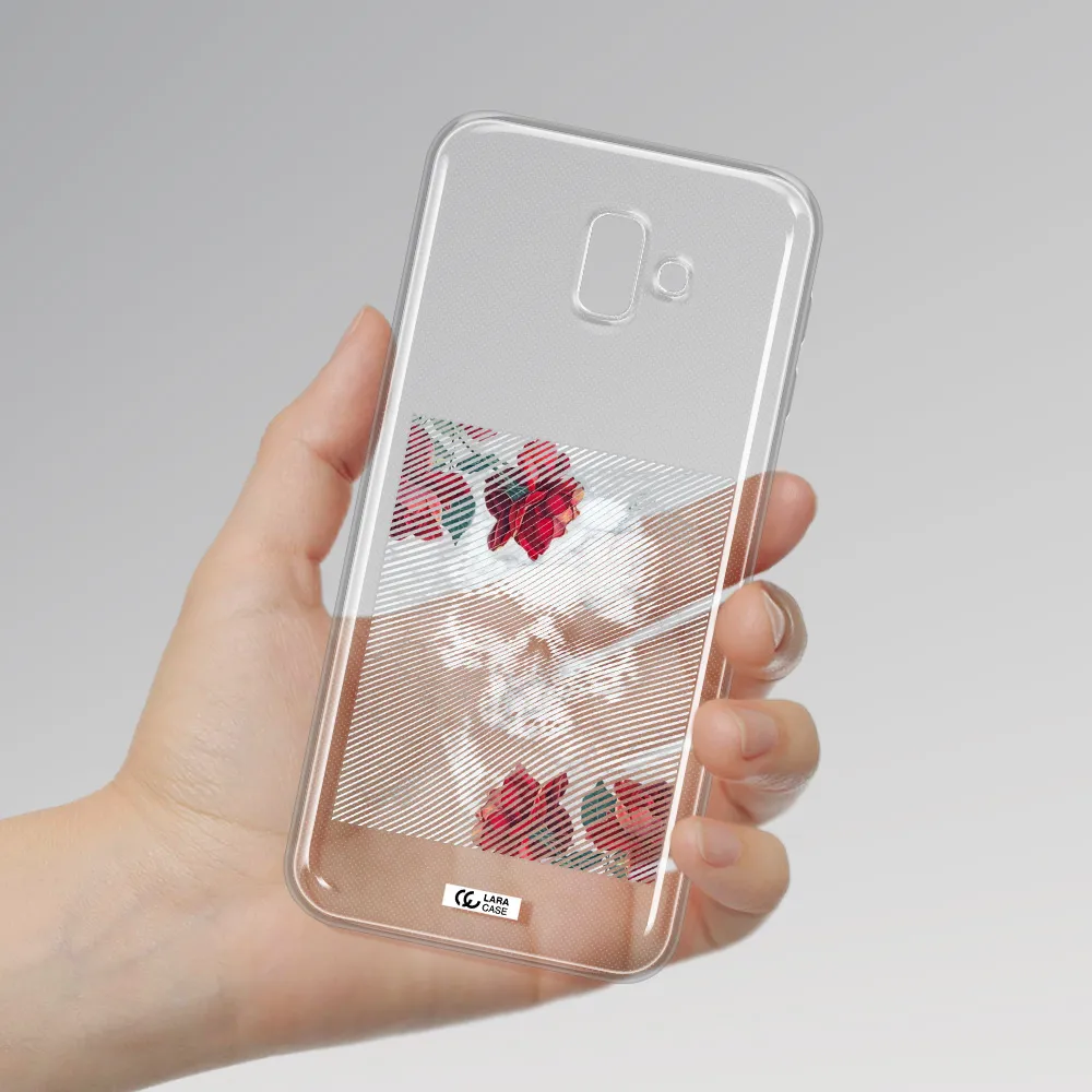 Rose And Skull Pattern Line Samsung J6 Plus Clear TPU Case