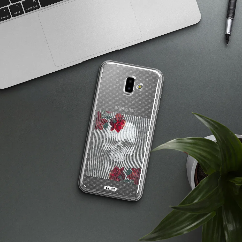 Rose And Skull Pattern Line Samsung J6 Plus Clear TPU Case