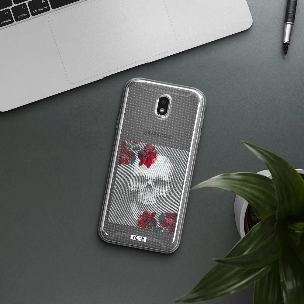Rose And Skull Pattern Line Samsung J7 Pro Clear TPU Case