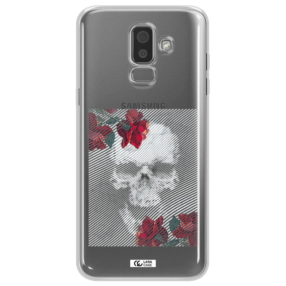 Rose And Skull Pattern Line Samsung J8 Clear TPU Case