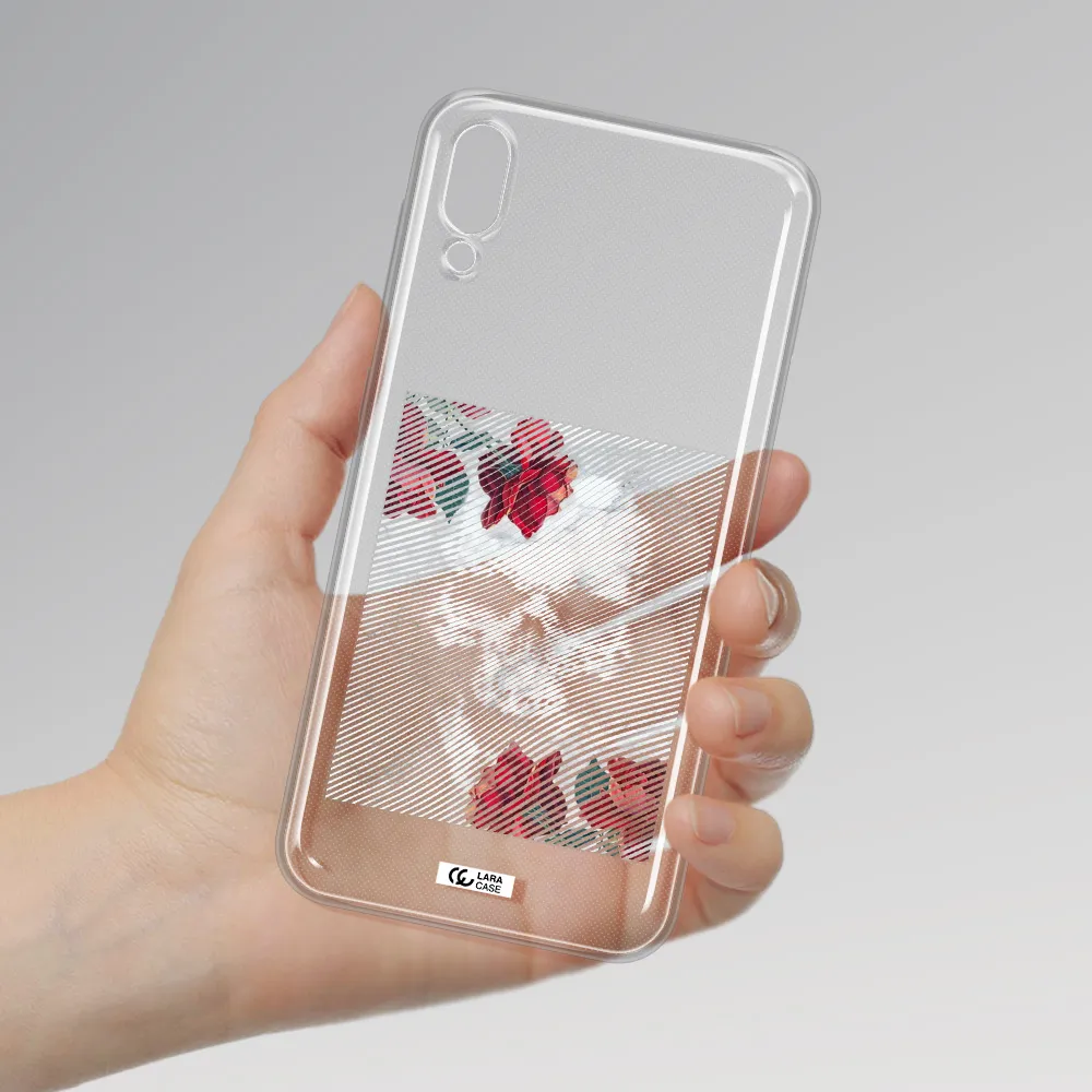 Rose And Skull Pattern Line Samsung M10 Clear TPU Case