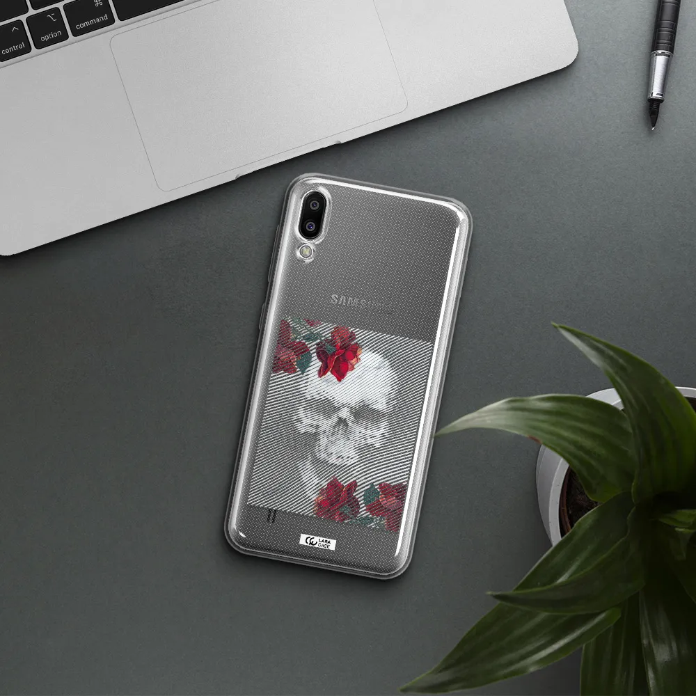Rose And Skull Pattern Line Samsung M10 Clear TPU Case