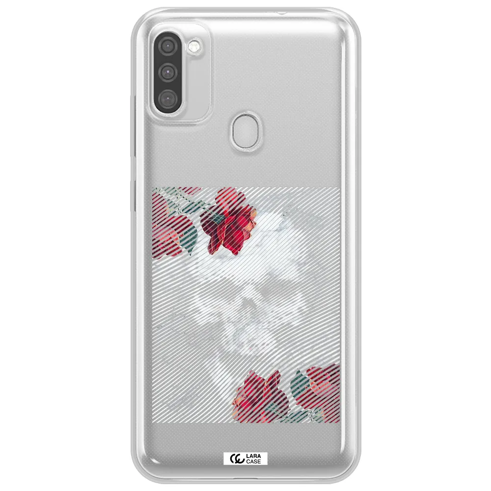 Rose And Skull Pattern Line Samsung M11 Clear TPU Case