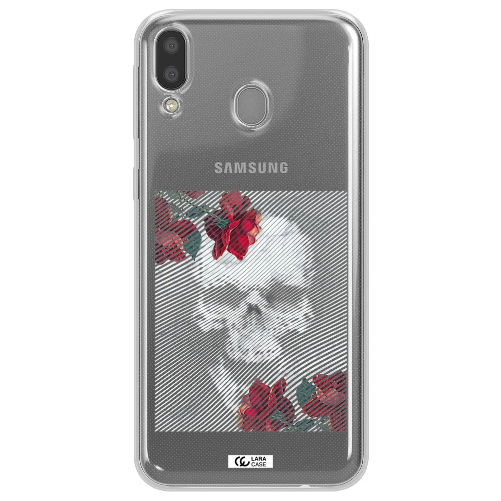 Rose And Skull Pattern Line Samsung M20 Clear TPU Case