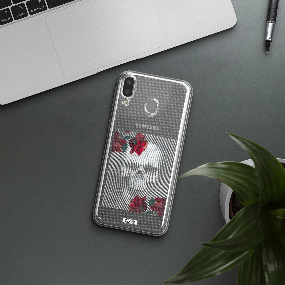 Rose And Skull Pattern Line Samsung M20 Clear TPU Case