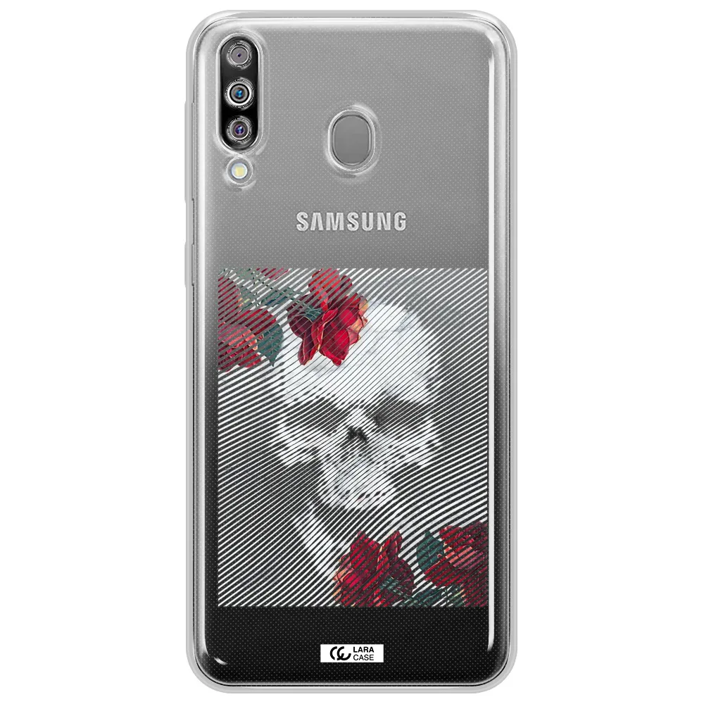 Rose And Skull Pattern Line Samsung M30 Clear TPU Case
