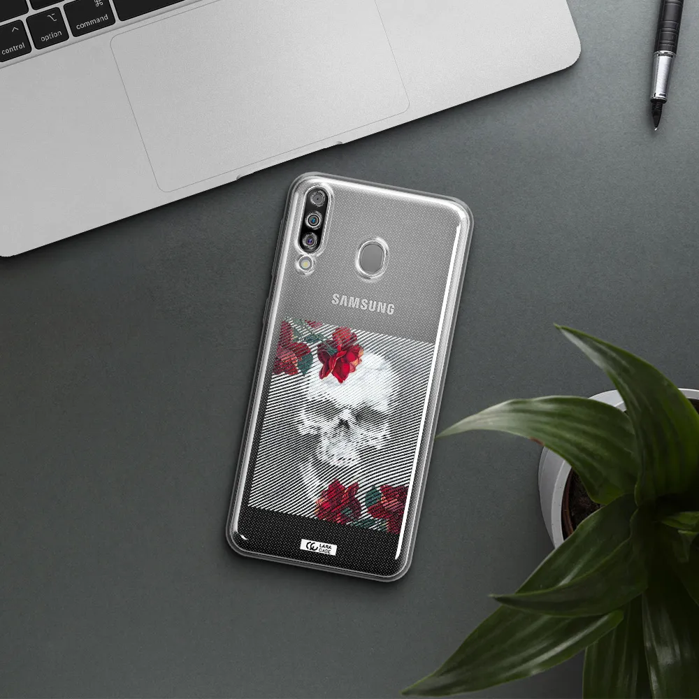 Rose And Skull Pattern Line Samsung M30 Clear TPU Case