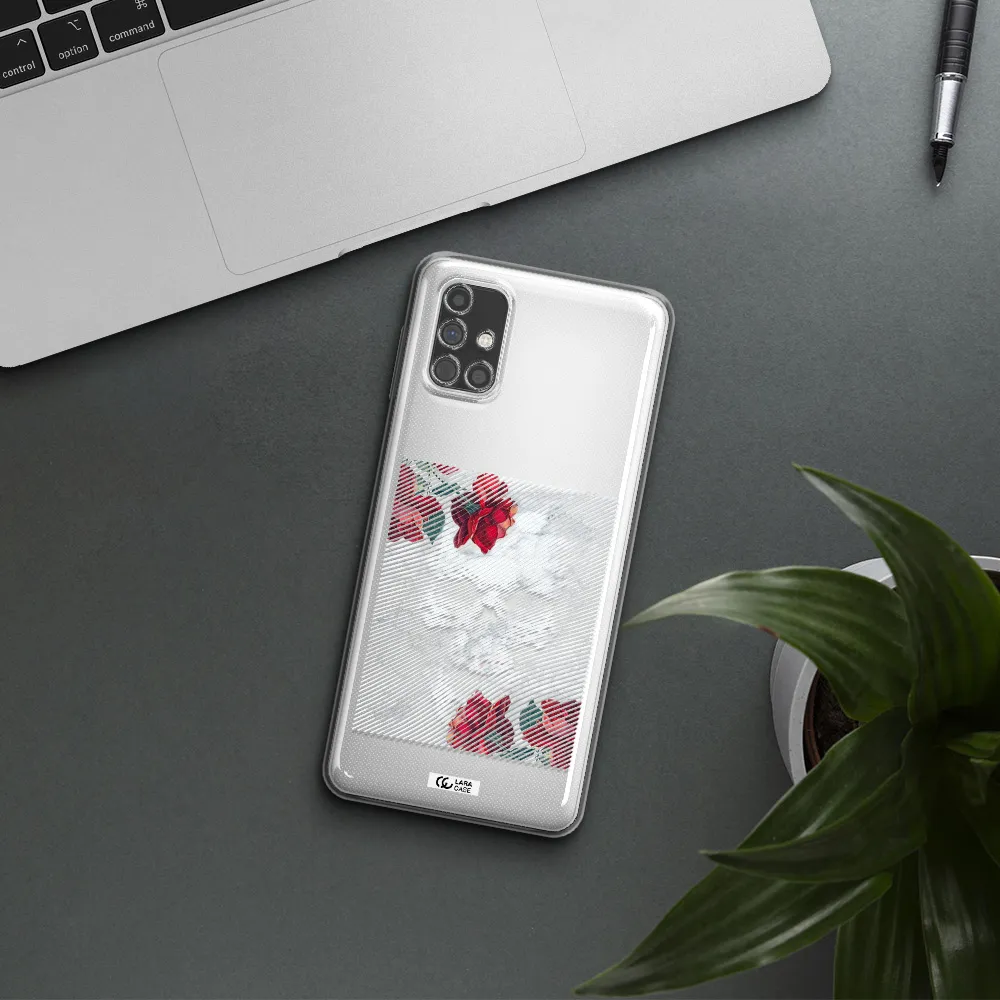 Rose And Skull Pattern Line Samsung M31S Clear TPU Case