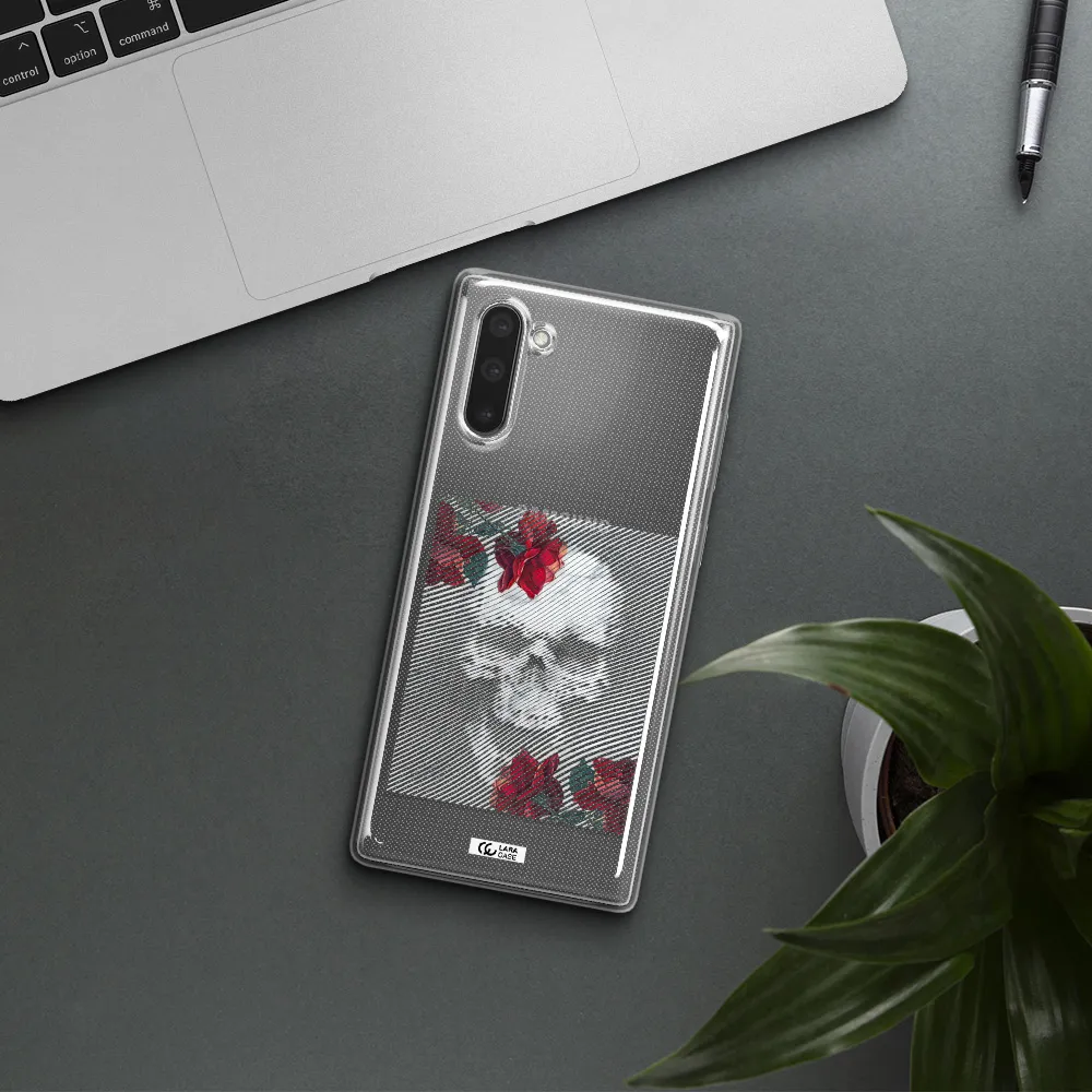 Rose And Skull Pattern Line Samsung Note 10 Clear TPU Case