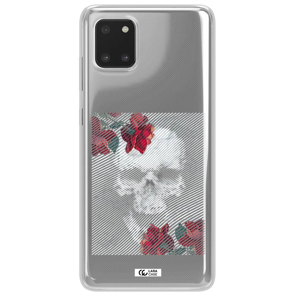 Rose And Skull Pattern Line Samsung Note 10 Lite Clear TPU Case