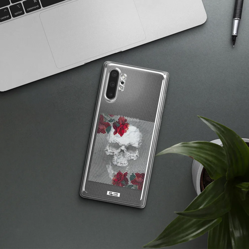 Rose And Skull Pattern Line Samsung Note 10 Plus Clear TPU Case