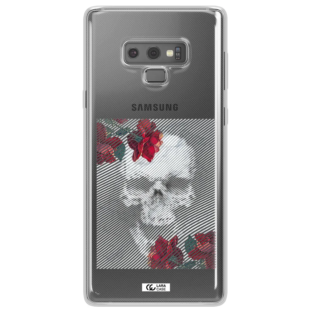 Rose And Skull Pattern Line Samsung Note 9 Clear TPU Case