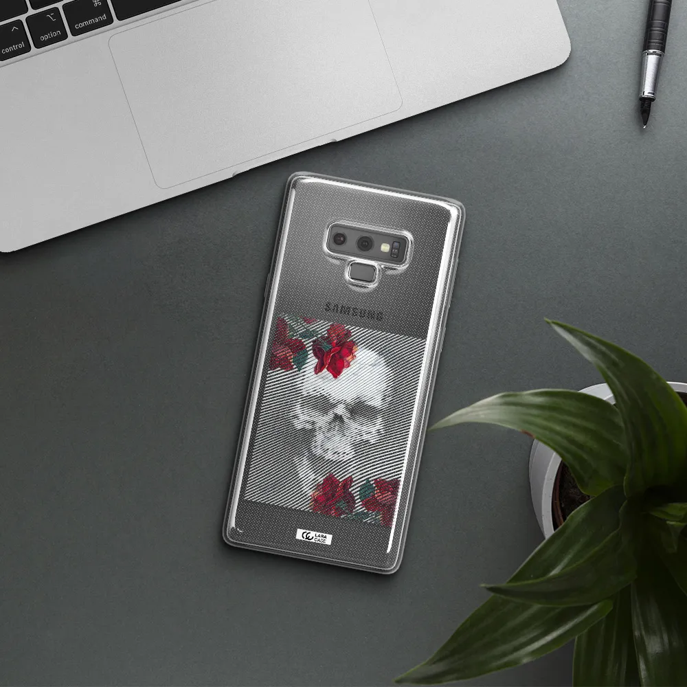 Rose And Skull Pattern Line Samsung Note 9 Clear TPU Case