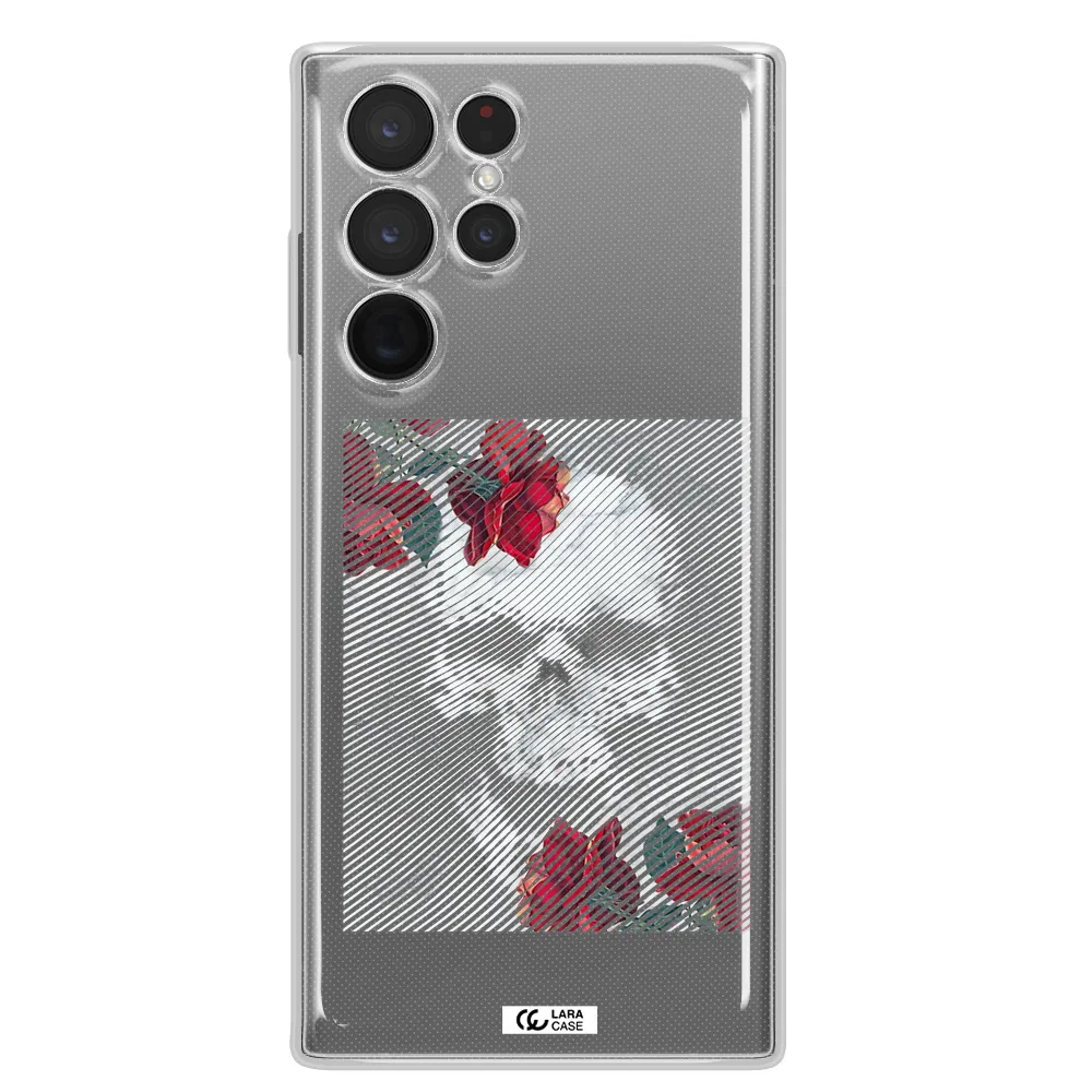 Rose And Skull Pattern Line Samsung S 22 Ultra Clear TPU Case