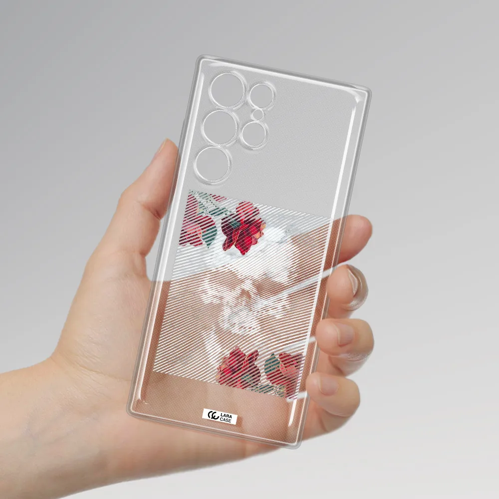 Rose And Skull Pattern Line Samsung S 22 Ultra Clear TPU Case