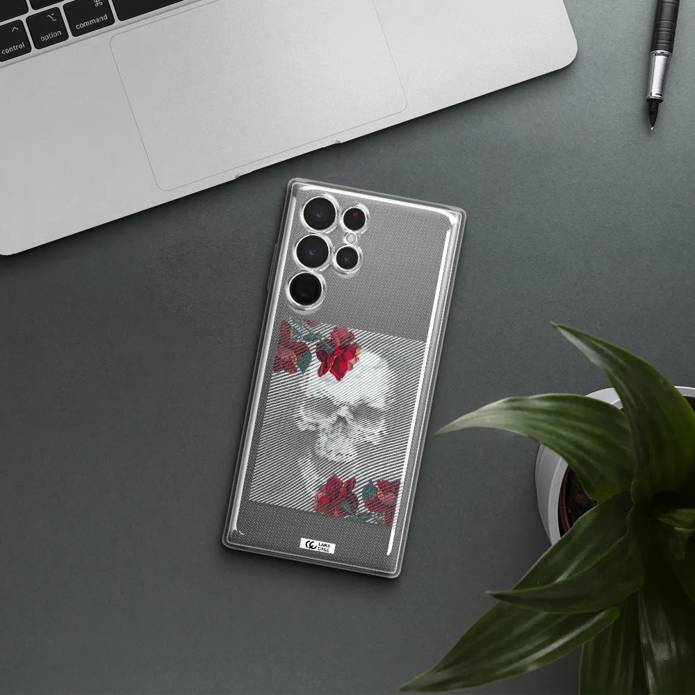 Rose And Skull Pattern Line Samsung S 22 Ultra Clear TPU Case