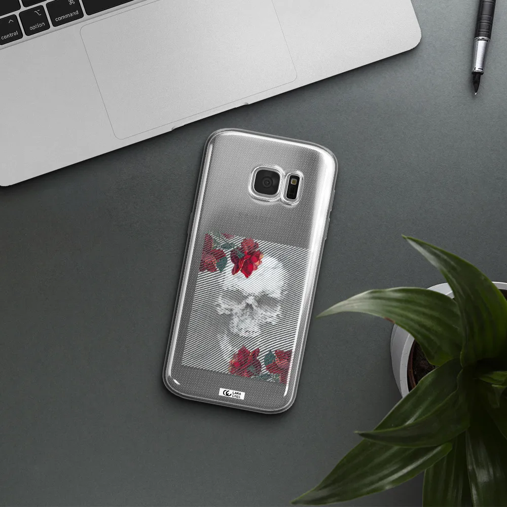 Rose And Skull Pattern Line Samsung S 7 Clear TPU Case