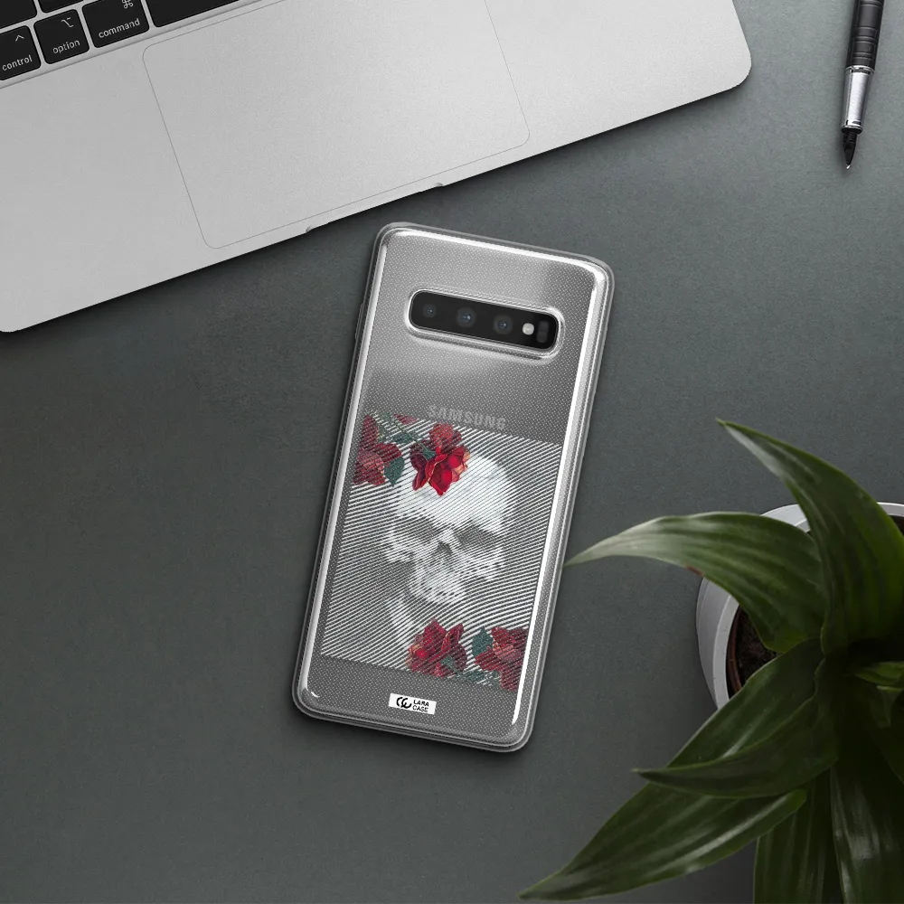 Rose And Skull Pattern Line Samsung S10 Clear TPU Case