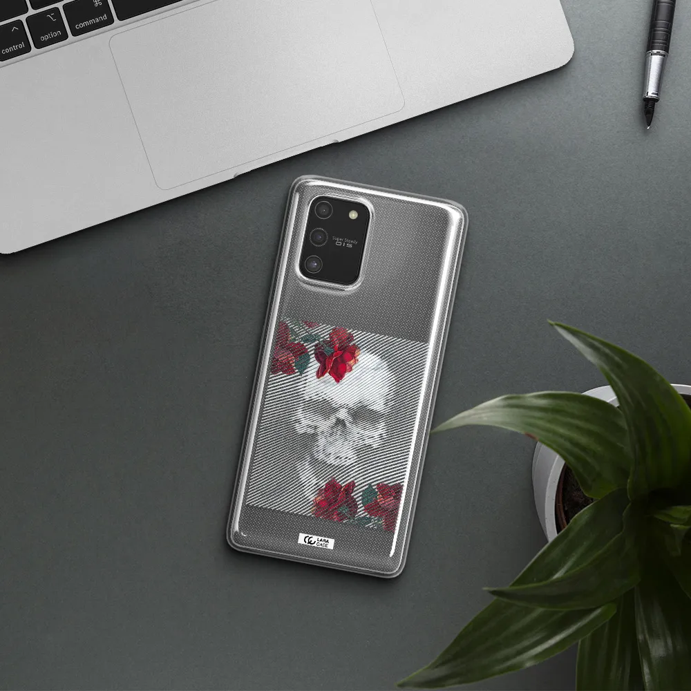 Rose And Skull Pattern Line Samsung S10 Lite Clear TPU Case