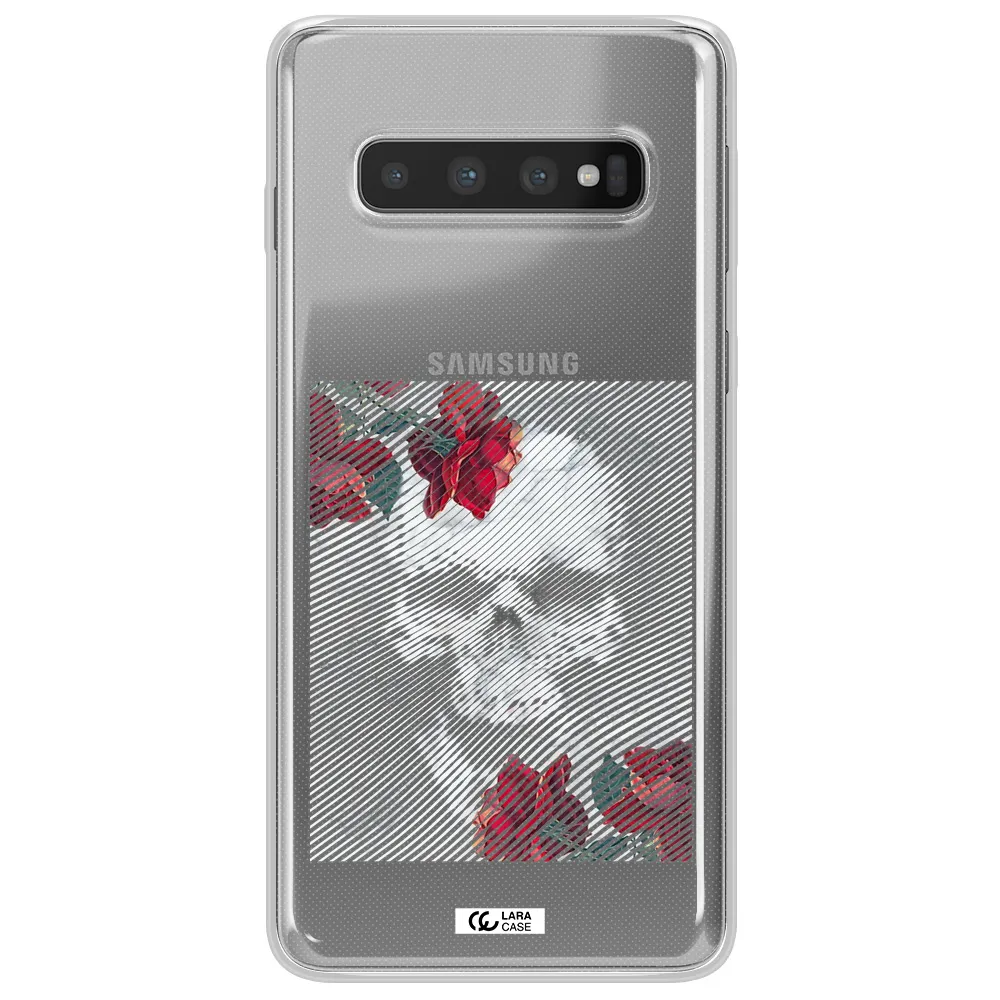 Rose And Skull Pattern Line Samsung S10 Plus Clear TPU Case
