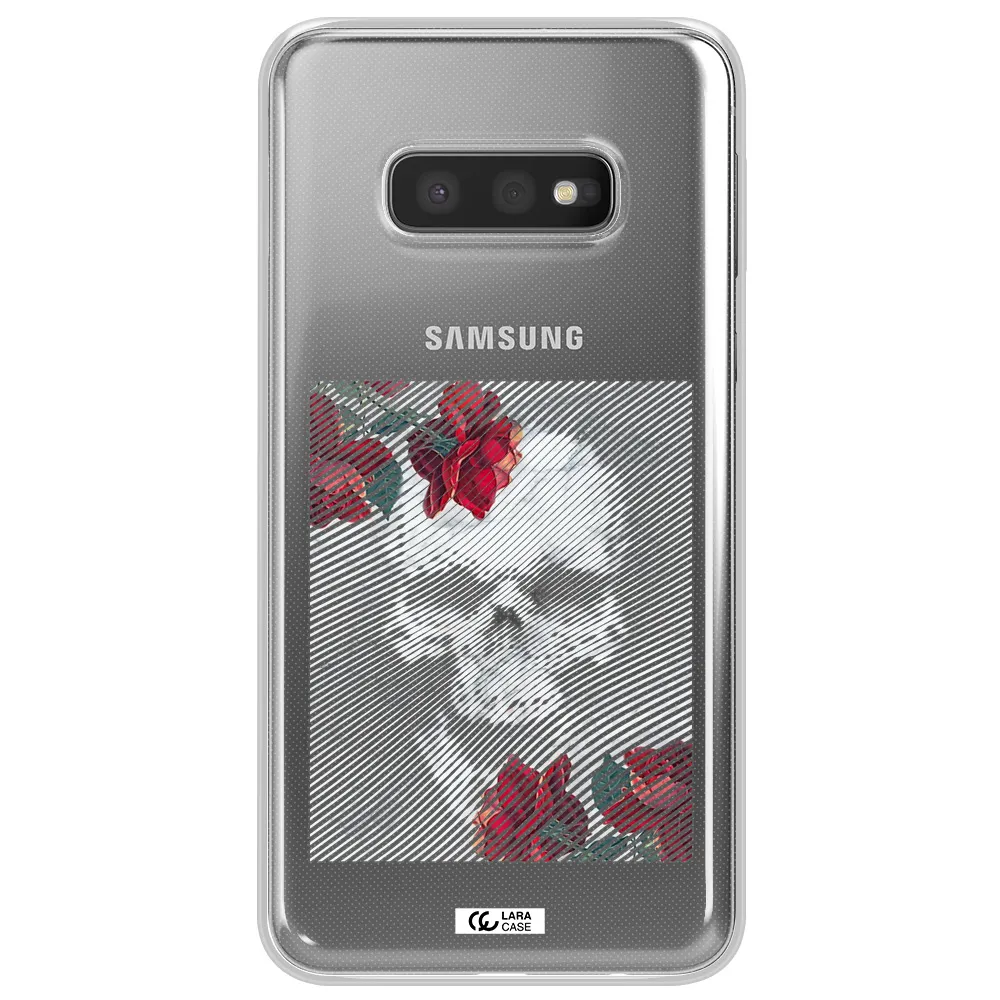Rose And Skull Pattern Line Samsung S10e Clear TPU Case