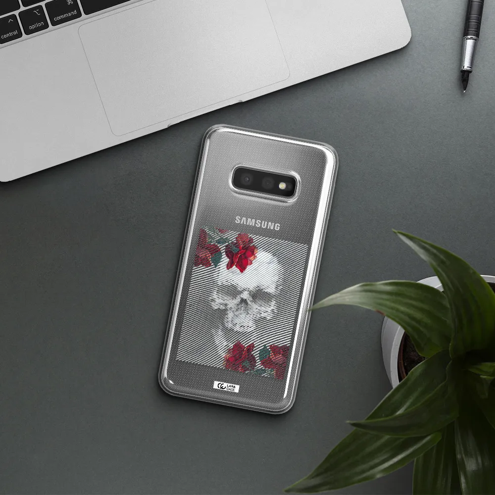 Rose And Skull Pattern Line Samsung S10e Clear TPU Case