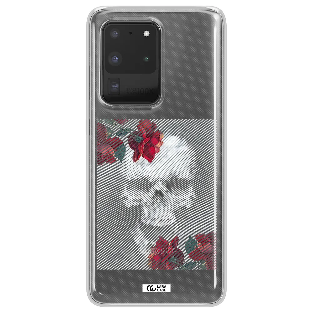 Rose And Skull Pattern Line Samsung S20 Ultra Clear TPU Case