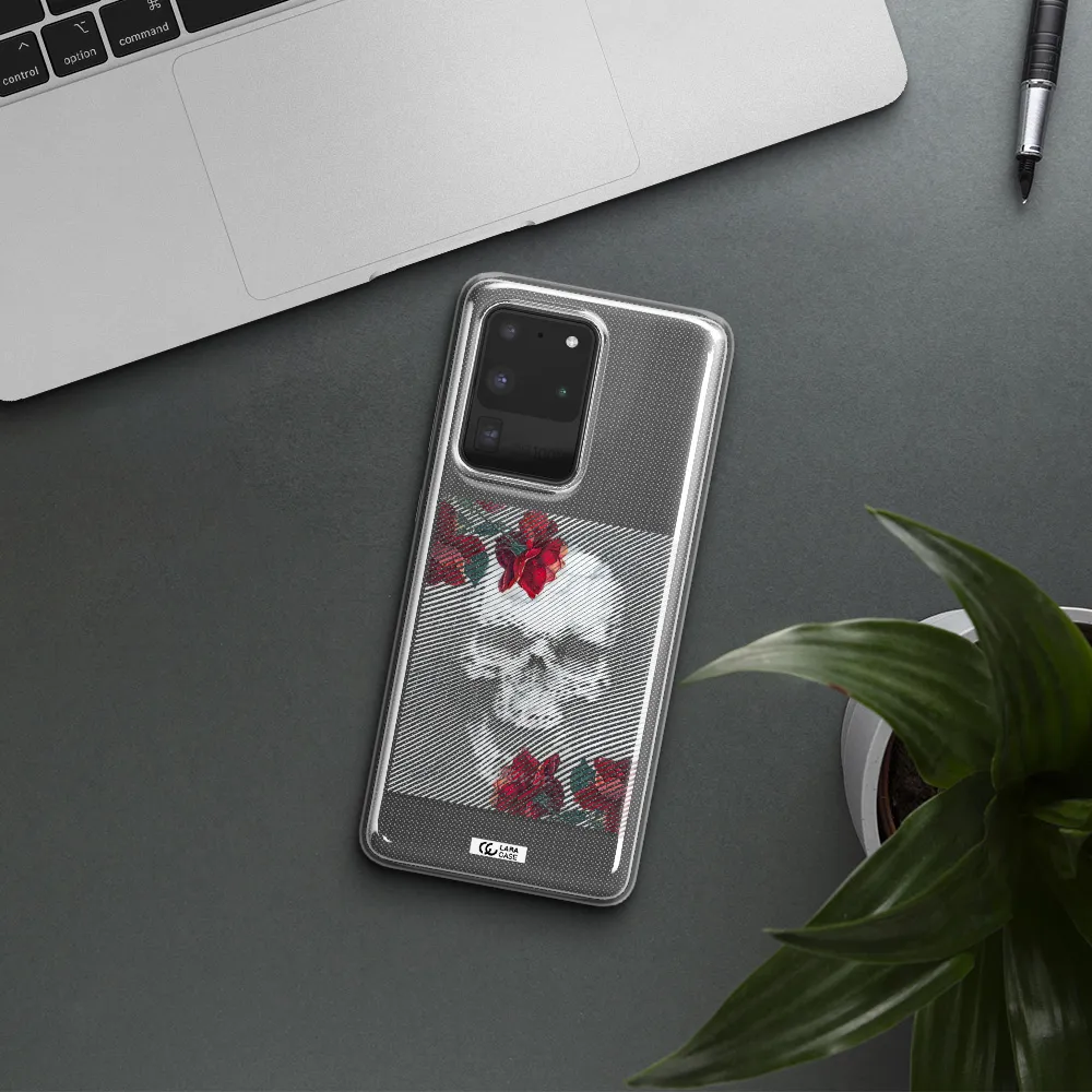 Rose And Skull Pattern Line Samsung S20 Ultra Clear TPU Case