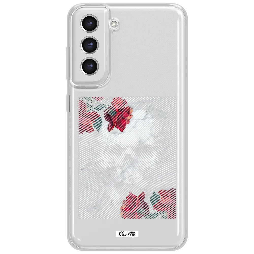 Rose And Skull Pattern Line Samsung S21 Fe Clear Tpu Case