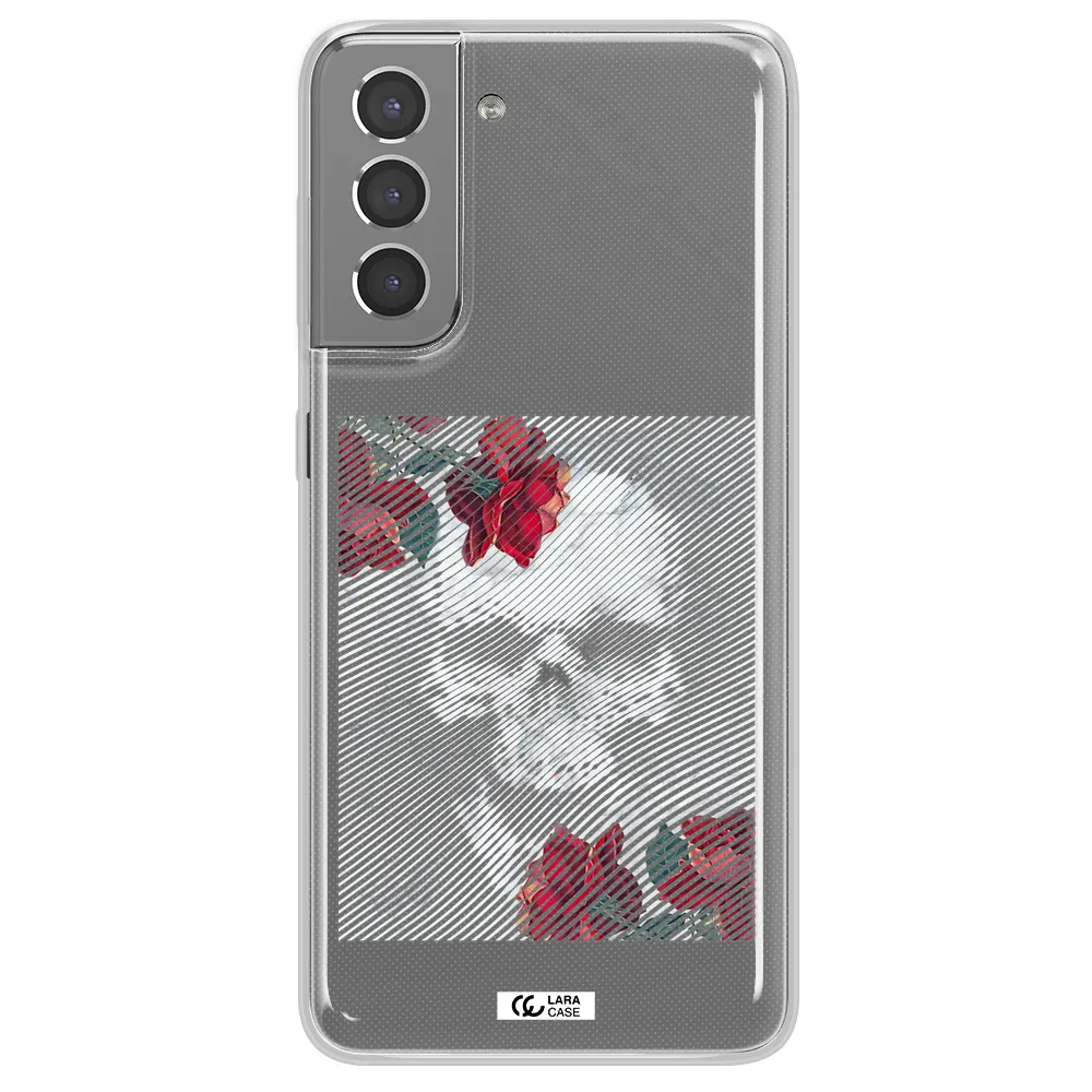Rose And Skull Pattern Line Samsung S21 Plus Clear TPU Case