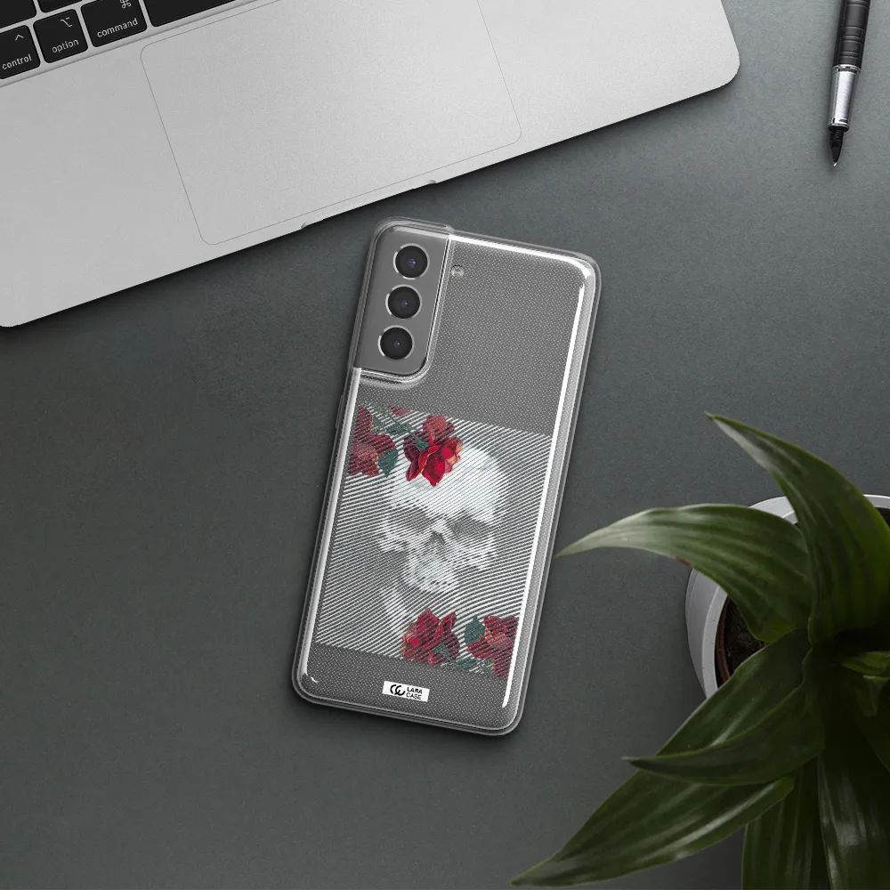 Rose And Skull Pattern Line Samsung S21 Plus Clear TPU Case
