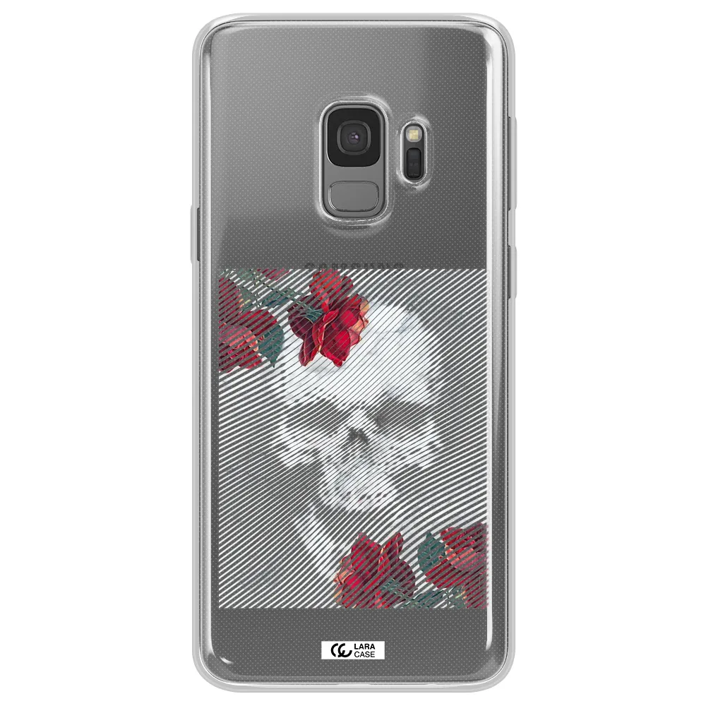 Rose And Skull Pattern Line Samsung S9 Clear TPU Case