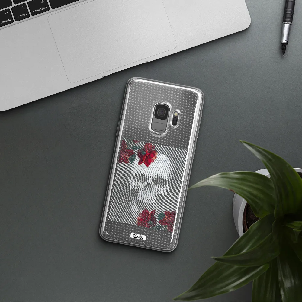 Rose And Skull Pattern Line Samsung S9 Clear TPU Case
