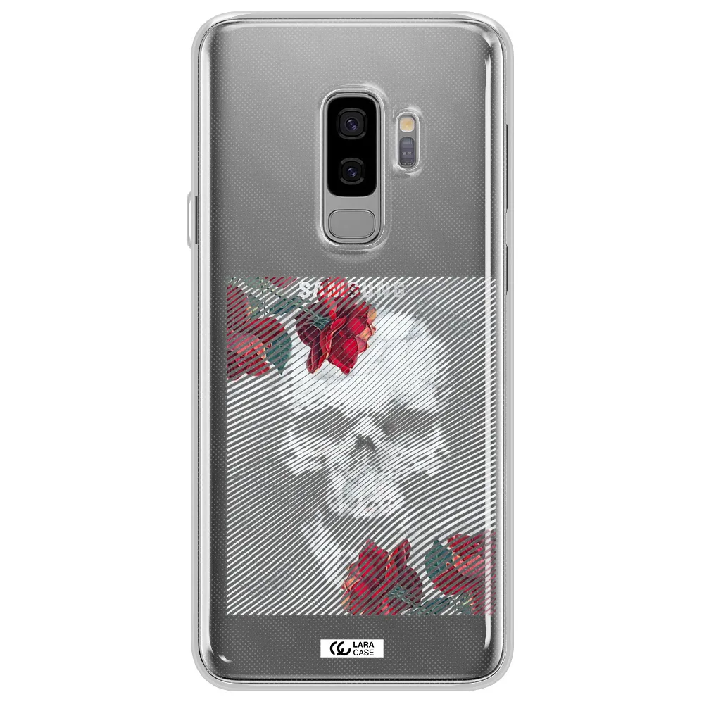 Rose And Skull Pattern Line Samsung S9 Plus Clear TPU Case