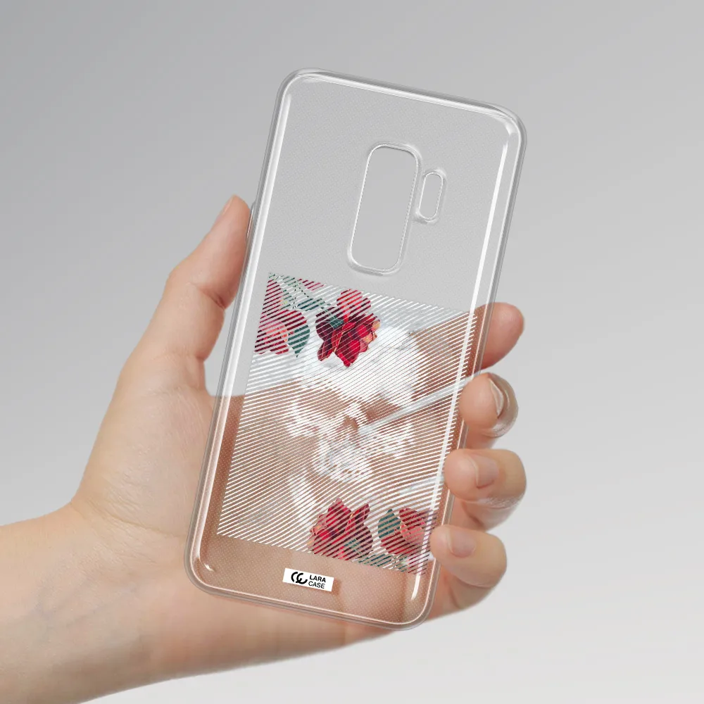 Rose And Skull Pattern Line Samsung S9 Plus Clear TPU Case
