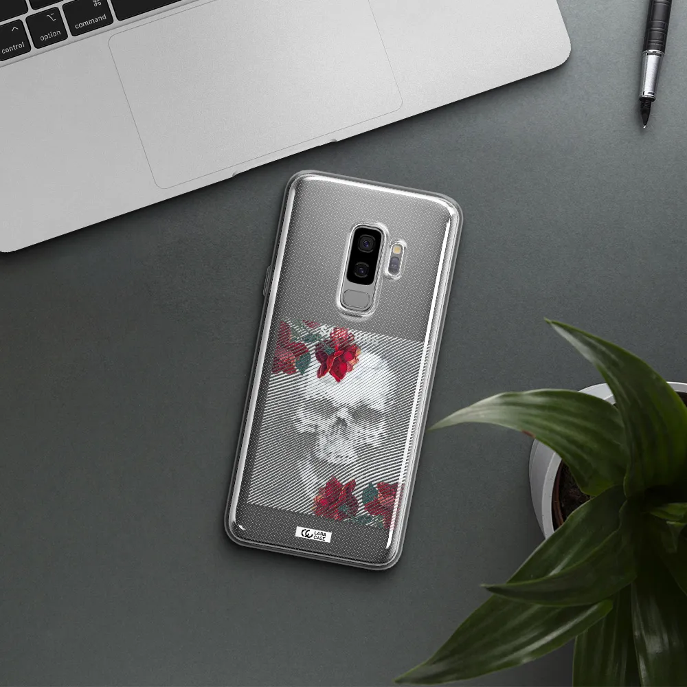 Rose And Skull Pattern Line Samsung S9 Plus Clear TPU Case