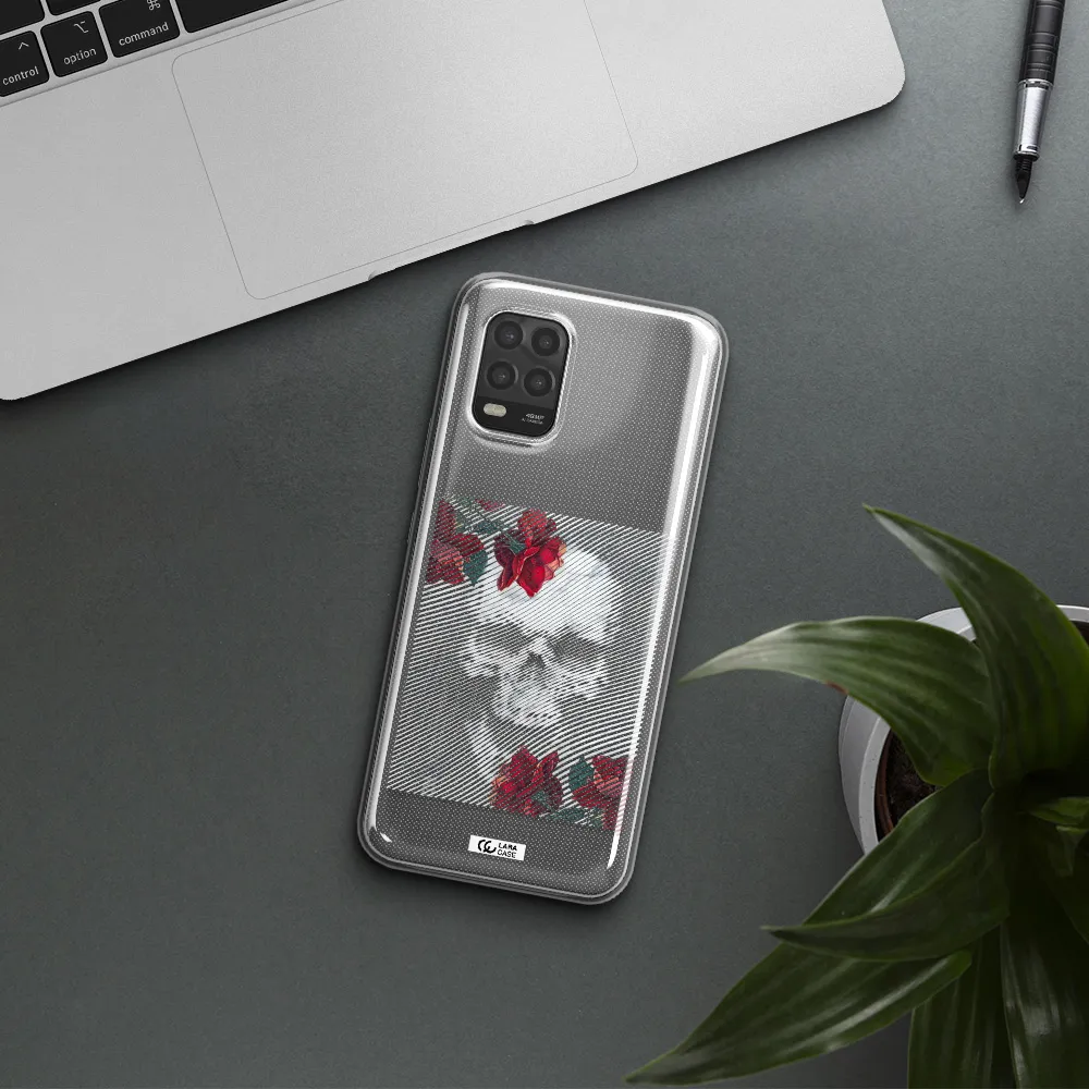 Rose And Skull Pattern Line Xiaomi Mi 10 Lite Clear TPU Case