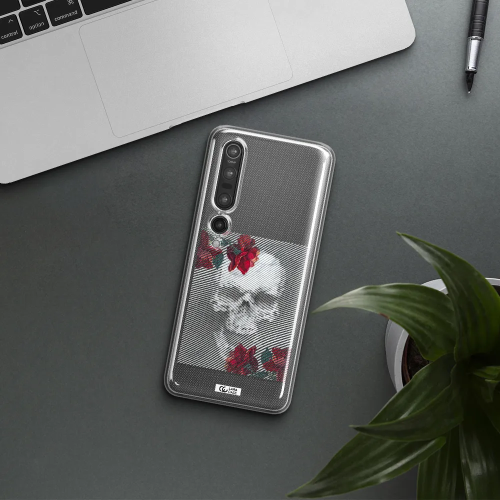 Rose And Skull Pattern Line Xiaomi Mi 10 Pro Clear TPU Case