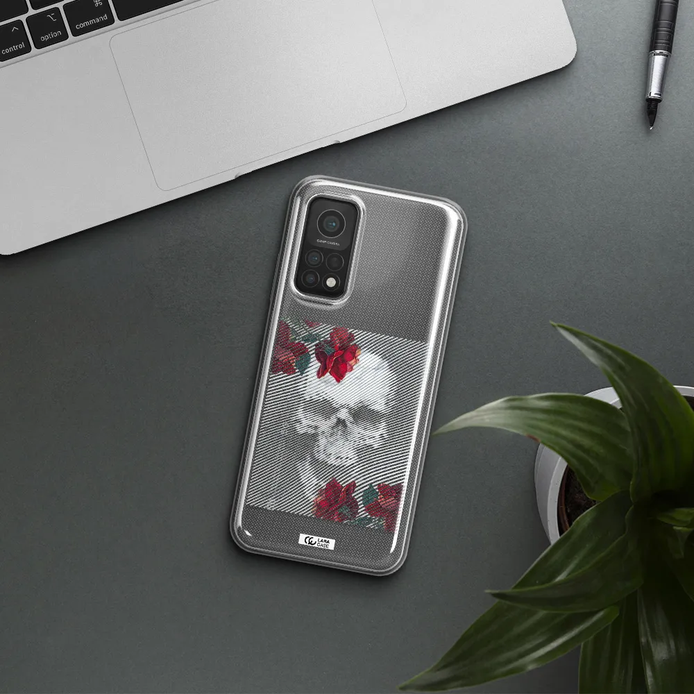 Rose And Skull Pattern Line Xiaomi Mi 10T Clear TPU Case