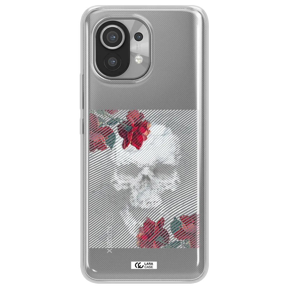 Rose And Skull Pattern Line Xiaomi Mi 11 Clear TPU Case